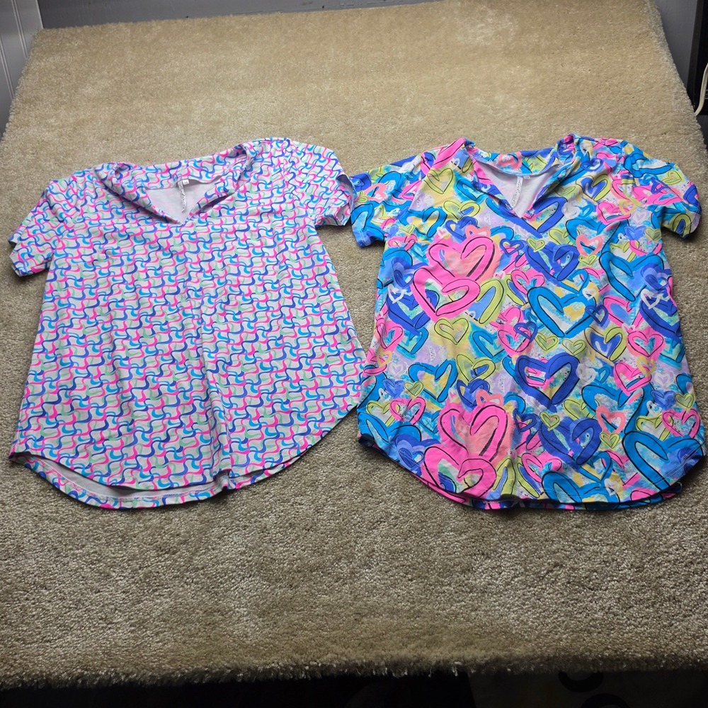 Lulu-B Womens Short Sleeve Tops Bundle Hearts Geometric Multi Color Size M 2pk